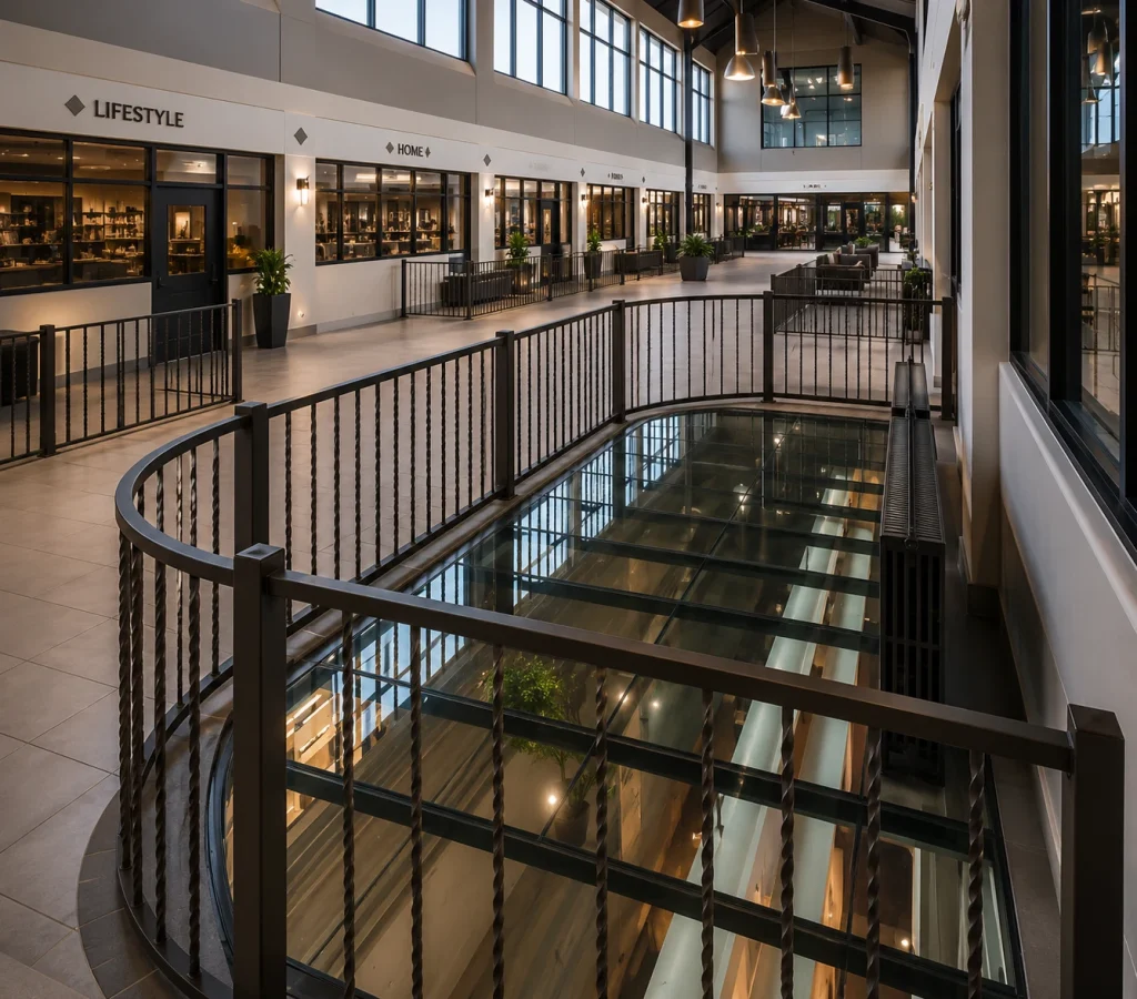 Commercial structural glass floor walkway