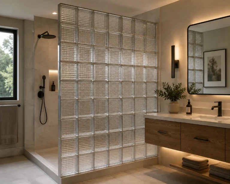 Glass block in a bathroom setting