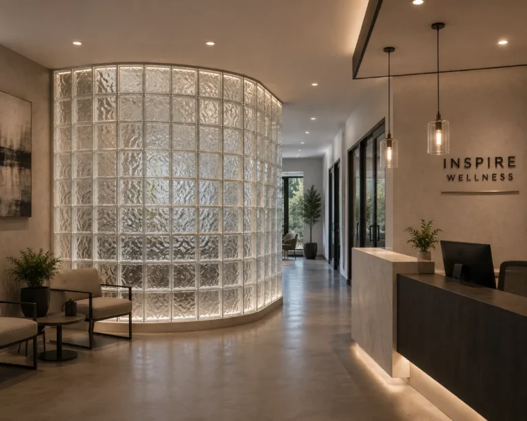 Iceberg glass block in a commercial space