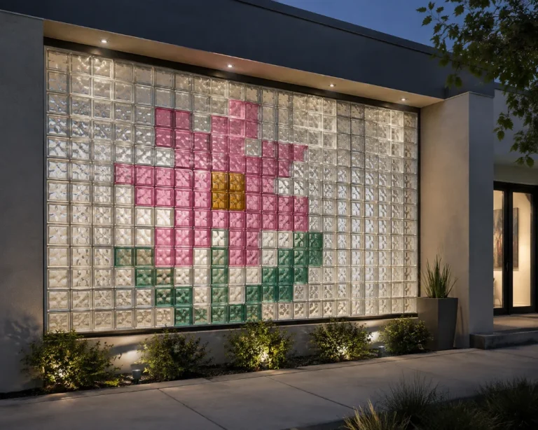 Colored glass block on a building exterior