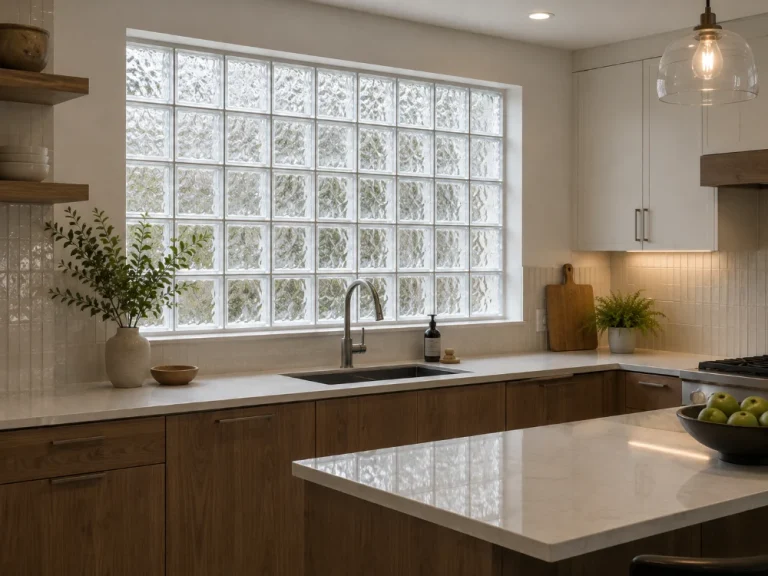 Iceberg glass block in a kitchen setting