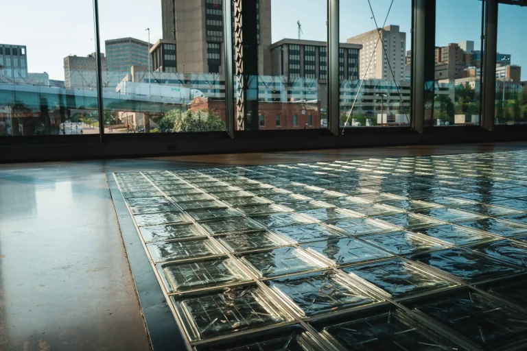 Glass paver floor inlay