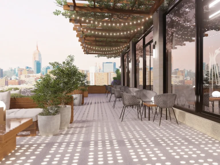 Rooftop terrace with round glass pavers
